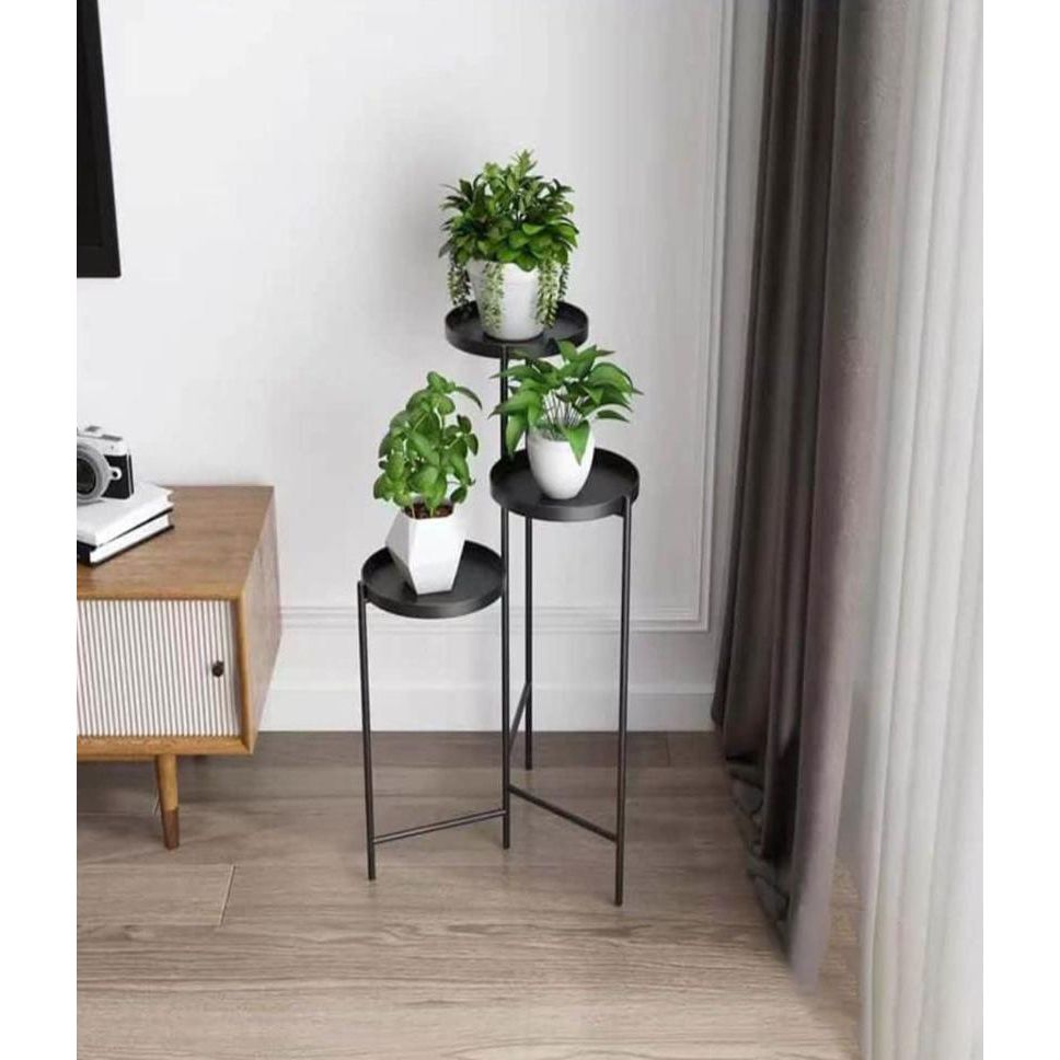 Round Shape Black Metal Plant Stand